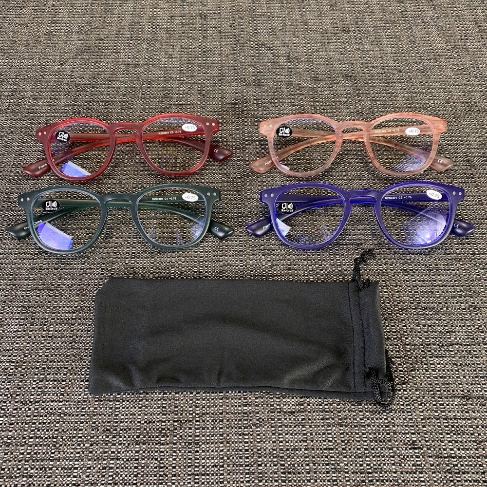 Men Women Unisex +0.75 Reading Glasses - 4 Pairs - readers - blue light lenses